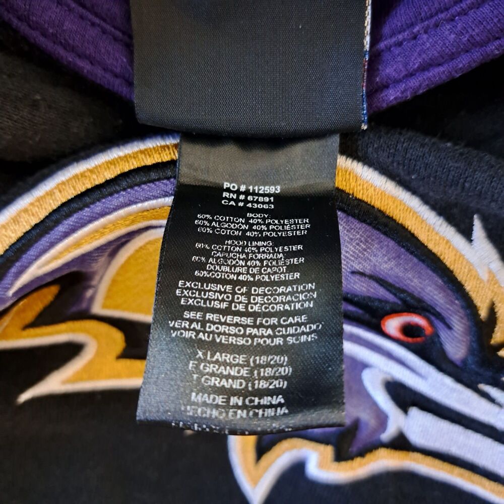 Baltimore Ravens Hoodie Sweatshirt Youth XL 18/20 black  NFL Football Pullover - Picture 5 of 7